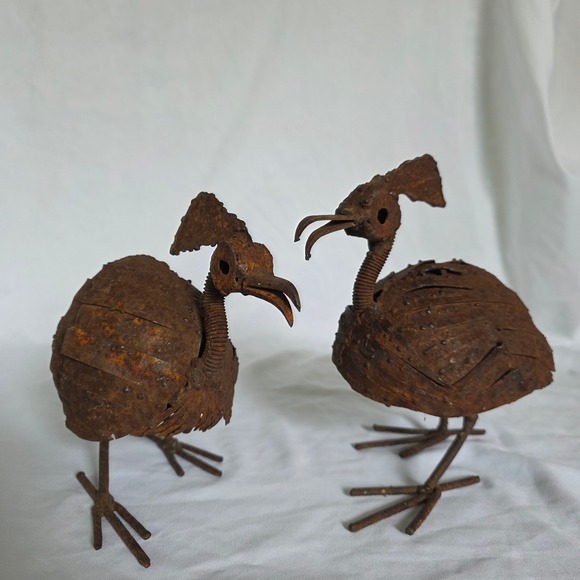 Other - Brutalist-Style Rustic Welded Metal Bird Sculpture Set Folk Art Garden Statues